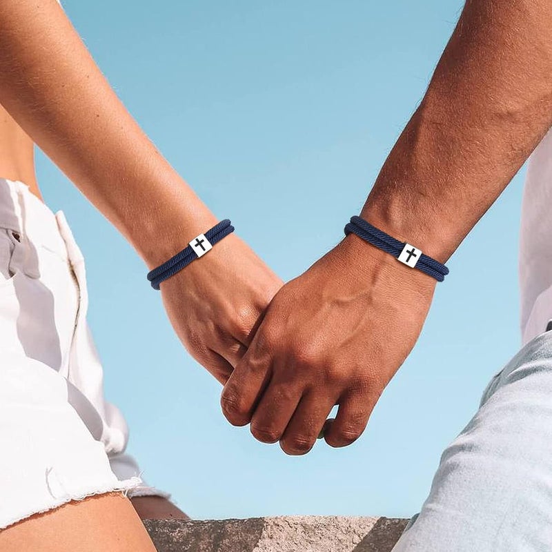 TempBeau Store Braided Men Rope Cross Bracelet - Adjustable Tree of Life Cord Surfing Bracelet, Handmade Nautical Navy Marine String Bracelet with Metal Knot, Easter Women Bracelets Gifts - Image 2